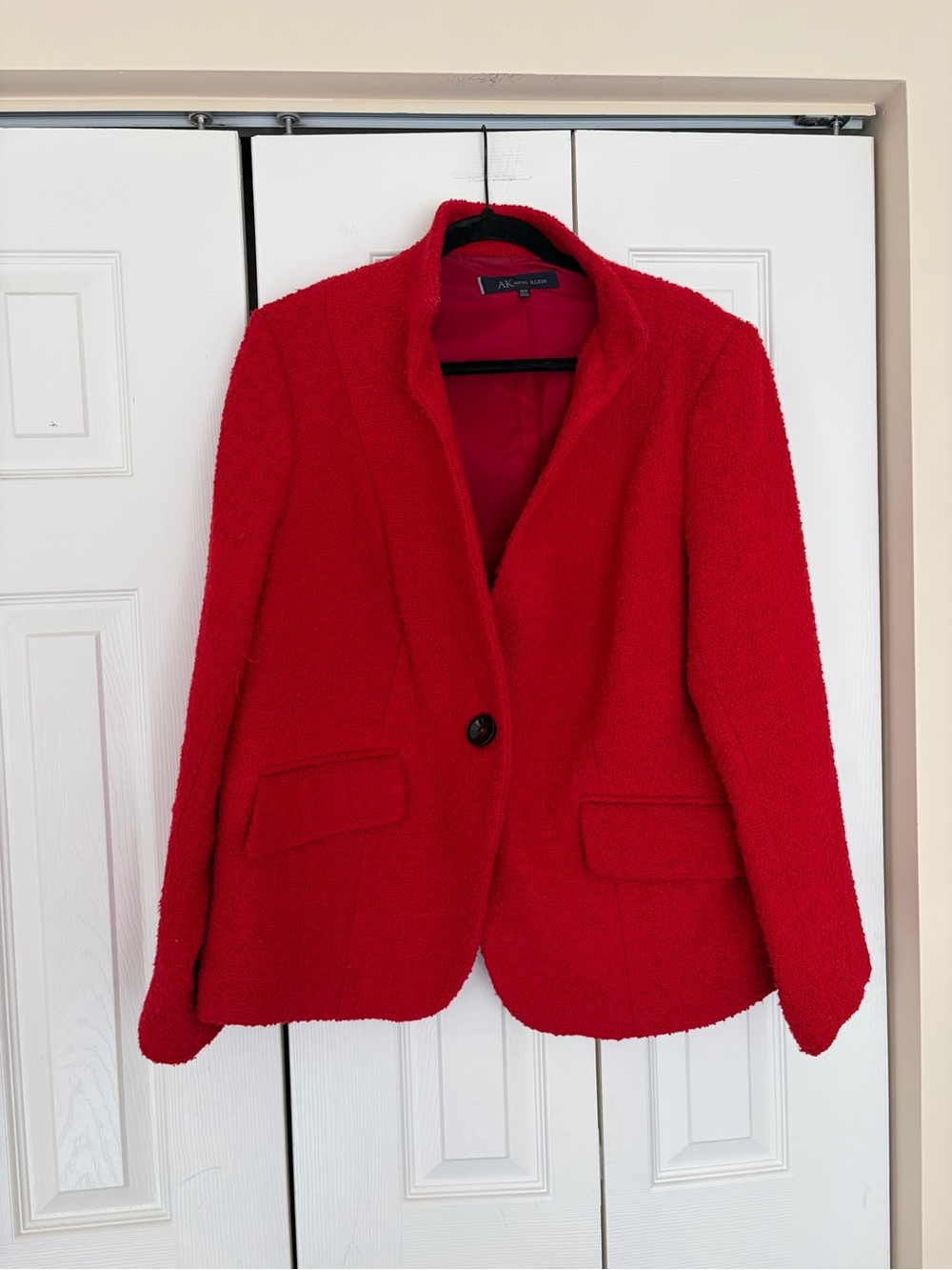 Anne Klein Red Bouclé Single-Button Blazer